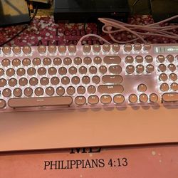 Pink Retro Typewriter Keyboard White LED 