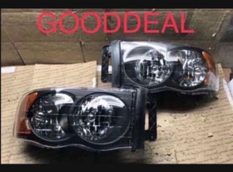 NEW IN BOX 02-2005 Dodge Ram 1500/2500/3500 BLACK Or C hrome Halogen Headlight Head Light Pair Set