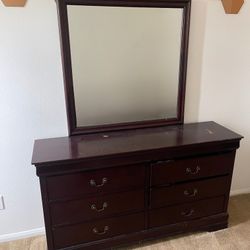 Dark Brown Six Drawer Dresser With Detachable Mirror