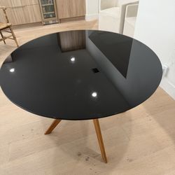 Glass Top Teak Base 48 Inch Round Table