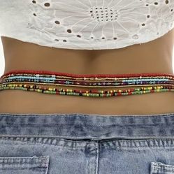 5pcs Beaded Waist Chain With Colorful Mini Rice Beads Boho Style Body Chain Jewelry Accessories