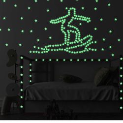 300 pcs Yellow Glow in The Dark Luminous Stars Fluorescent Noctilucent Plastic Wall Stickers Murals Decals for Home Art Decor Ceiling Wall Decorate Ki