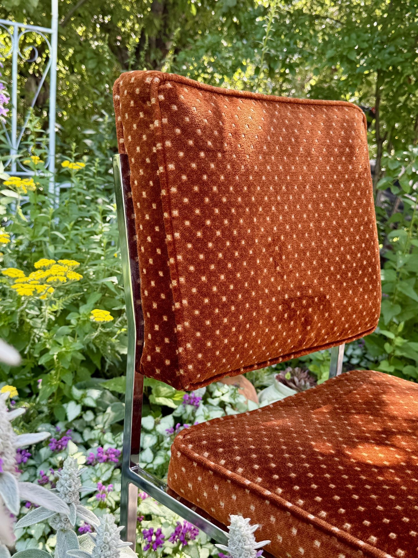 BOLD ๐งก Mid-Century Chrome Dining Chairs in Burnt Orange Velvet