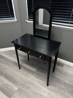 Black Vanity with Mirror with Plug in/USB Station