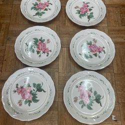 Vintage Pink Rose Floral Flower Dinner Plates Plate $10 Each 
