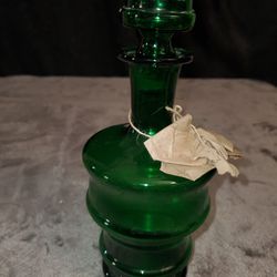 Italian Pressed Glass Green Bottle with Stopper Apothecary Jar