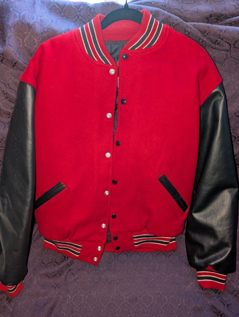 Varsity Athletic Wool Letterman's Jacket, Adult Large, Red and Black