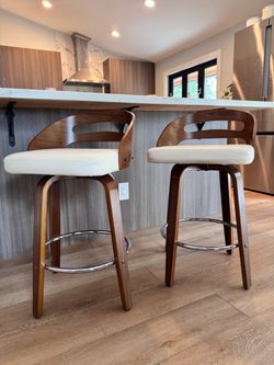 (Set of 2)  Hesson Swivel Faux Leather Low Back Bar Stools