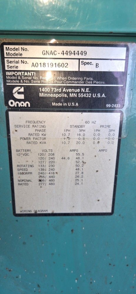 Onan Cummins Generator