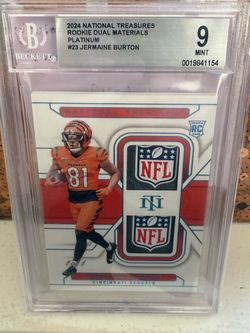 2024 National Treasures Jermaine Burton Dual NFL Shield 1/1 BGS 9 Mint Pop 1 RC
