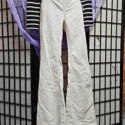 NWT Free People White Corduroy Bell Bottom Flare Jeans Pants Side Zip Sz 27