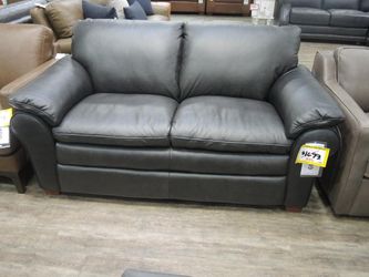 Futura Leather Stella Charcoal Leather Padded-Arm Loveseat