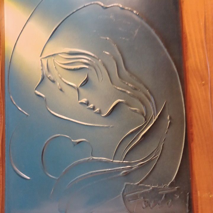 Mother & Child Artwork Oil Plaster Carved Signed Signed