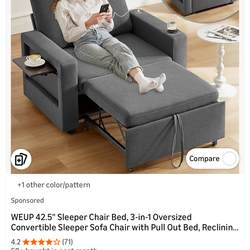 WEUP 42.5” sleeper chair, bed,3 in 1.