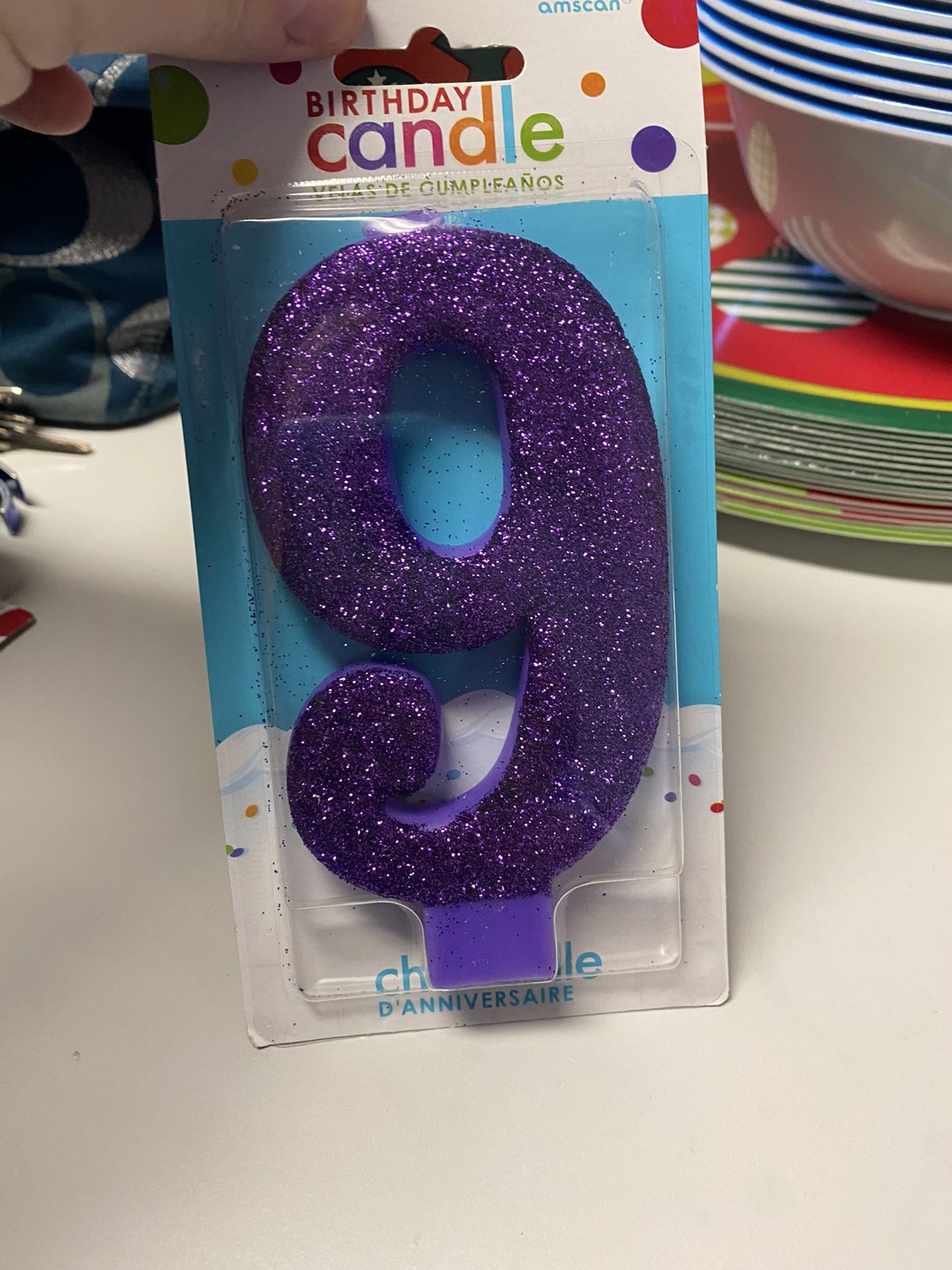 New Amscan Purple Glitter Birthday Candle Number 9!