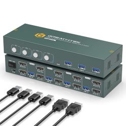 4K@60Hz HDMI KVM Switch for 4 Computers & 2 screen - 3 USB 3.0 Ports, Keyboard & Mouse Sharing, Printer/Scanner Support
