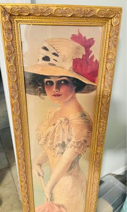 Vintage Victorian Lady with a Parasol Print Yard Long Gold Frame