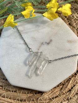 Raw clear, quartz pendant necklace 