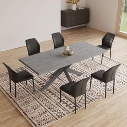  Gray Modern Dining Table w/ Metal Frame (Expandable (51-67") [NEW] **Retails for $599 <Assembly Req> [TABLE ONLY / CHAIRS SOLD SEPARATELY]