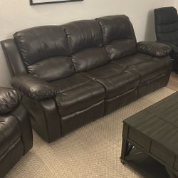 Brown Leather Reclining Sofa