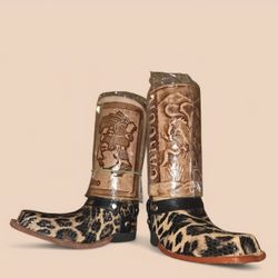 Mini Boot Shot glass. Made In Mexico. Cheetah Print