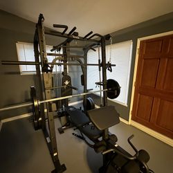 Vesta Fitness Smith Machine 1001 w/Bench Attachment | 245lb Cast Iron Olympic Weights | 7ft Olympic Bar | Fitness | Gym Equipment | FREE DELIVERY 🚚 
