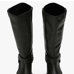 FIFSY new black motorcycle knee-high boots(7.5)
