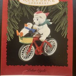 Hallmark Polar Cycle 1996 Keepsake Ornament Bear and Penguin 3.25”