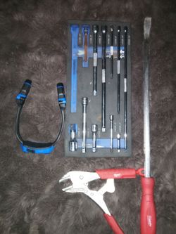 Cornwell Bluepower Extension and neck light, Milwaukee prybar and vice grips bundle