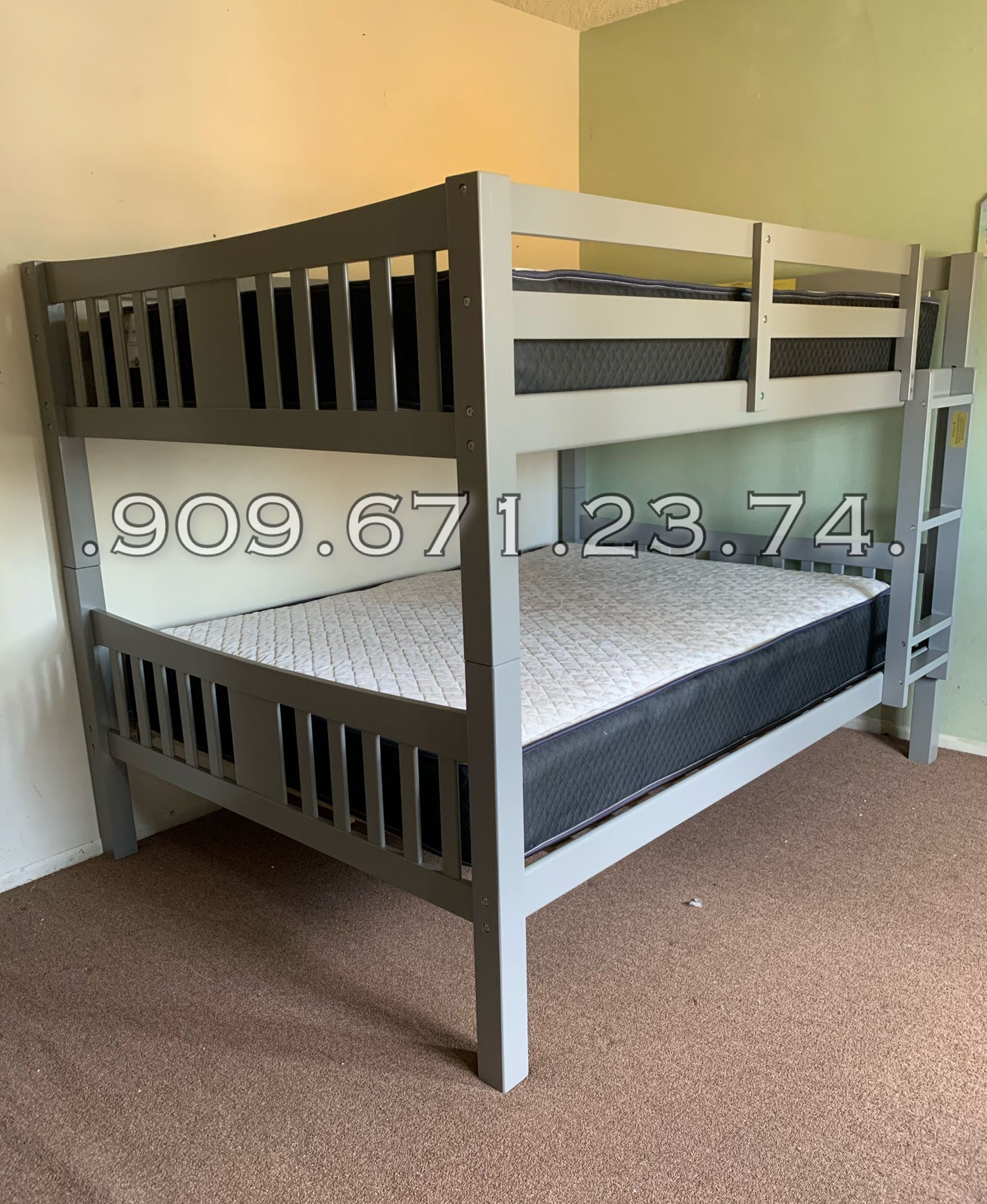 Full Full Size Gray Bunkbed With Orthopedic Mattress