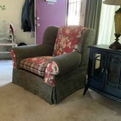 Vintage chair, red and green plaid and floral 