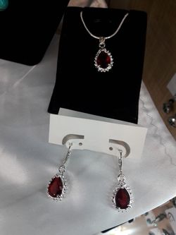 Sterling Silver Ruby Crystal Necklace and Earrings set