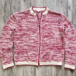 J Jill Heathered Red Crochet Knit Zip Up Cotton Sweater/Cardigan Size XS