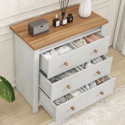 Farmhouse 6 Drawer Dresser for Bedroom, Tall Modern Chest of Drawers, Wood Oak Storage Chest for Bed