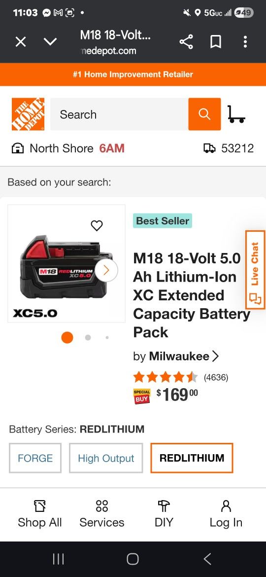 Brand new Milwaukee M18 18-Volt 5.0 Ah Lithium-Ion XC Extended Capacity Battery Pack