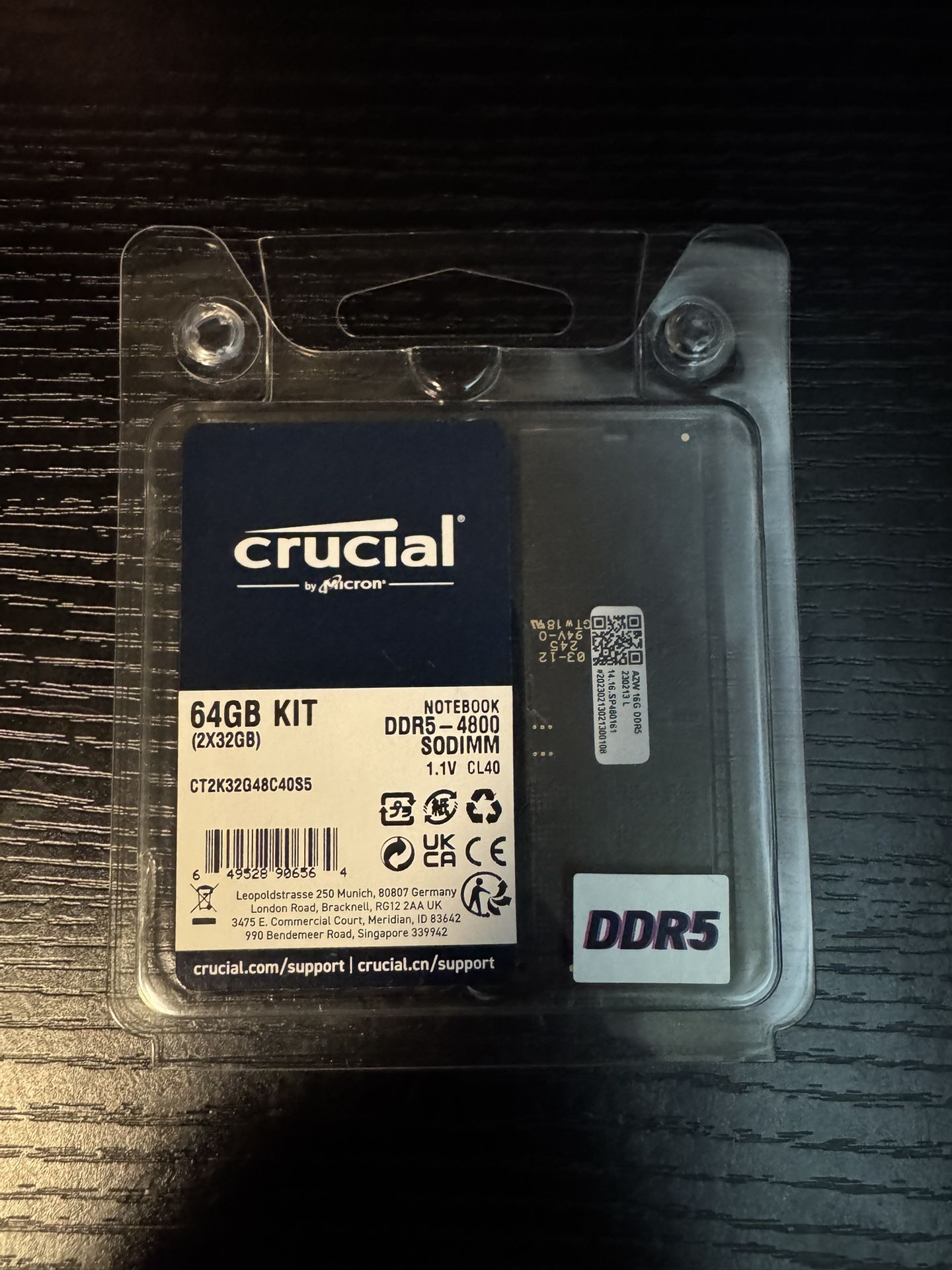 Crucial 32GB DDR5 RAM Kit (2x16GB), 4800MHz CL40 Laptop Memory - SODIMM 262-Pin