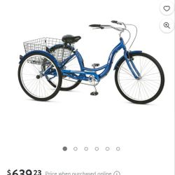 Blue Schwinn Meridian Adult Tricycle 26" Wheels
