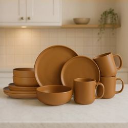 12pc Brown Stoneware Dining