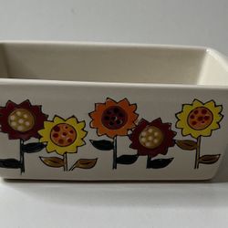 Vintage Nantucket Mini Loaf Stoneware Pan Square Dish With Fall Flowers
