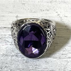Silver Tone And Purple Large Ring 
