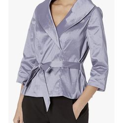 Alex Evenings Taffeta Shawl V-Neck Collar Tie Waist Blouse/top/Lavender /nwt