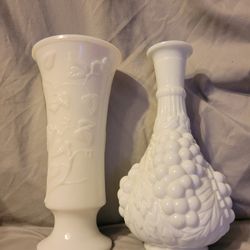 2 Vintage Milk Glass Vases