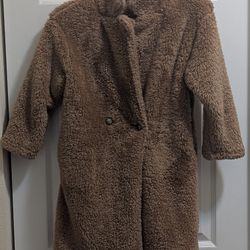 SHEIN  Kids Young Girl Winter Thick Casual Elegant Warm Brown Fur Coat