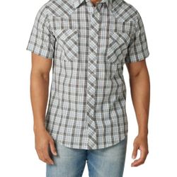 New Men's Wrangler Shirt Size 3XL Plaid Short Sleeve Pearl Snap Buttons Country Western