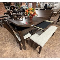 Modern 6 Piece Dining Table Set  With Bench 