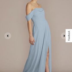 Chiffon Cowl Off-the Shoulder Bridesmaid Dress Sz 0 - Dusty blue - David’s bridal