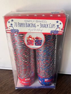 S!MPLY BAKED. 4th Of July Patriotic 70 PAPER BAKING + SNACK CUPS Oven safe to 375• 5 oz capacity