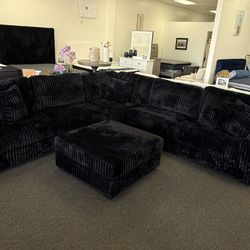 Large corduroy sectional and ottoman