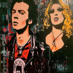 Sid and Nancy Original Hand Paint / Wheat Paste / Acrylics  36" × 24" Street Art on  Vinyl SIGNED Painting Suitable For Framing