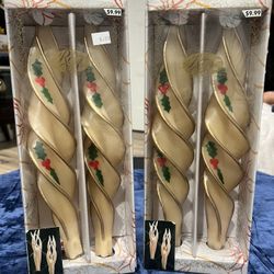 Vintage 12” Decorative Candles Feather Tapers Holy Berries Robert Alan